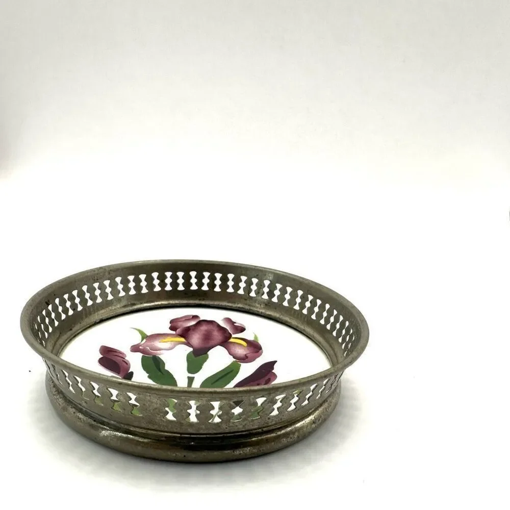 Vintage hand painted floral coaster/ saucer